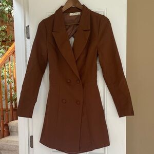 Elegant Brown Double-Breasted Long Sleeve Dress